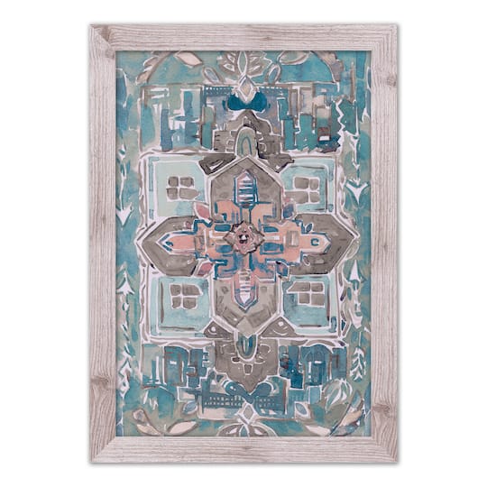 Blue Rug Pattern 20" x 30" Western White Framed Print